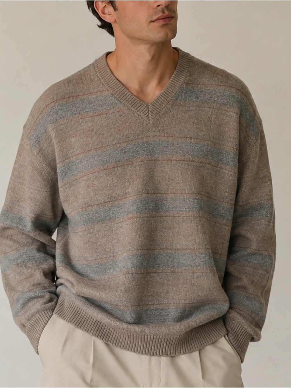 Toscano Blue Lambswool V-Neck Sweater XXL Made in Italy Old Money Preppy
